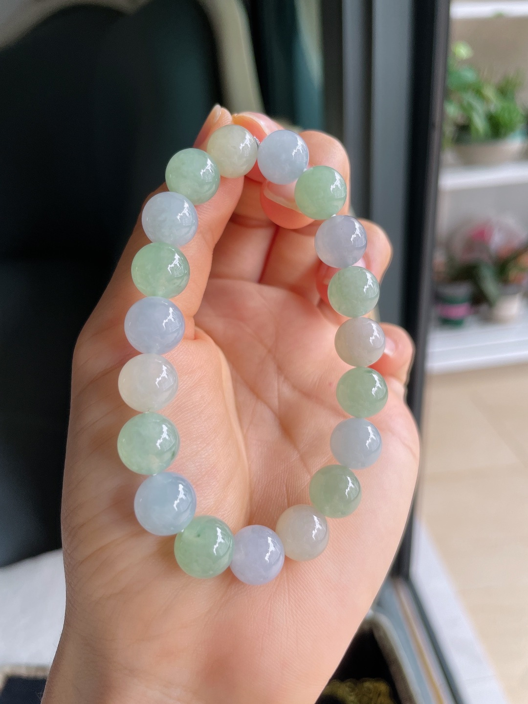 缅甸天然翡翠A货，冰种多宝手串，尺寸：10mm。【编3768】
