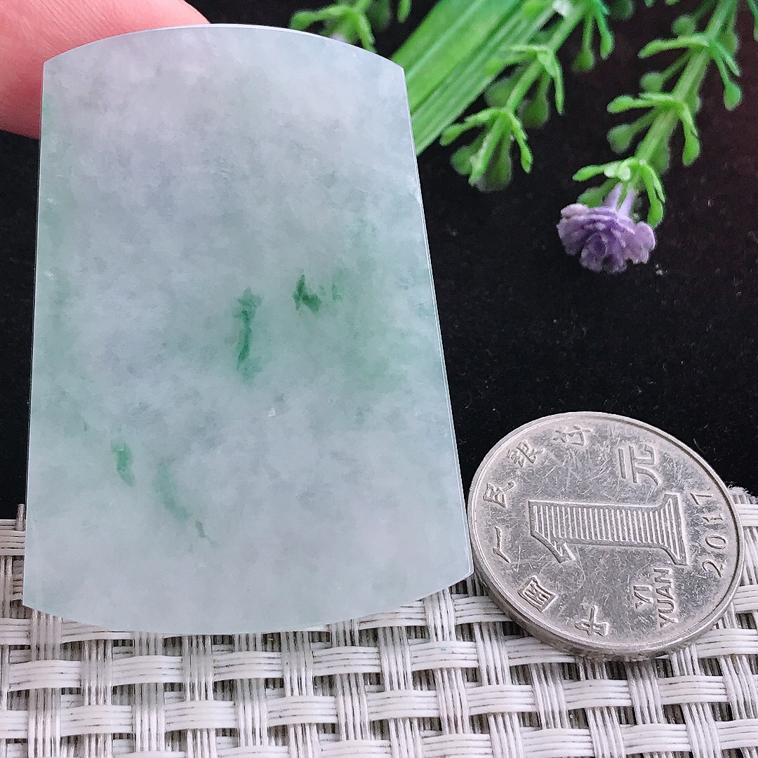 实拍A货翡翠50.5/37/5.7老坑冰润飘花平安无事牌吊坠翡翠玉挂件