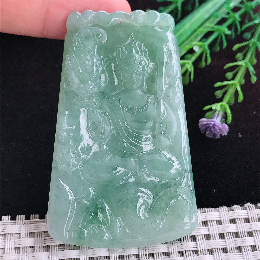 实拍A货翡翠66/42/4.8老坑温润满色不动明王吊坠翡翠玉鸡守护神挂件