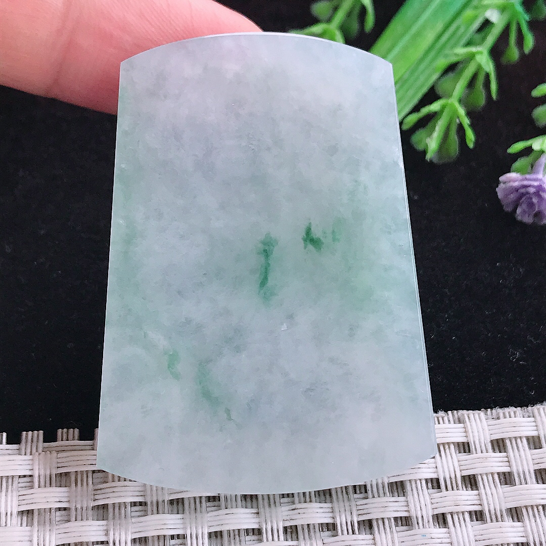 实拍A货翡翠50.5/37/5.7老坑冰润飘花平安无事牌吊坠翡翠玉挂件