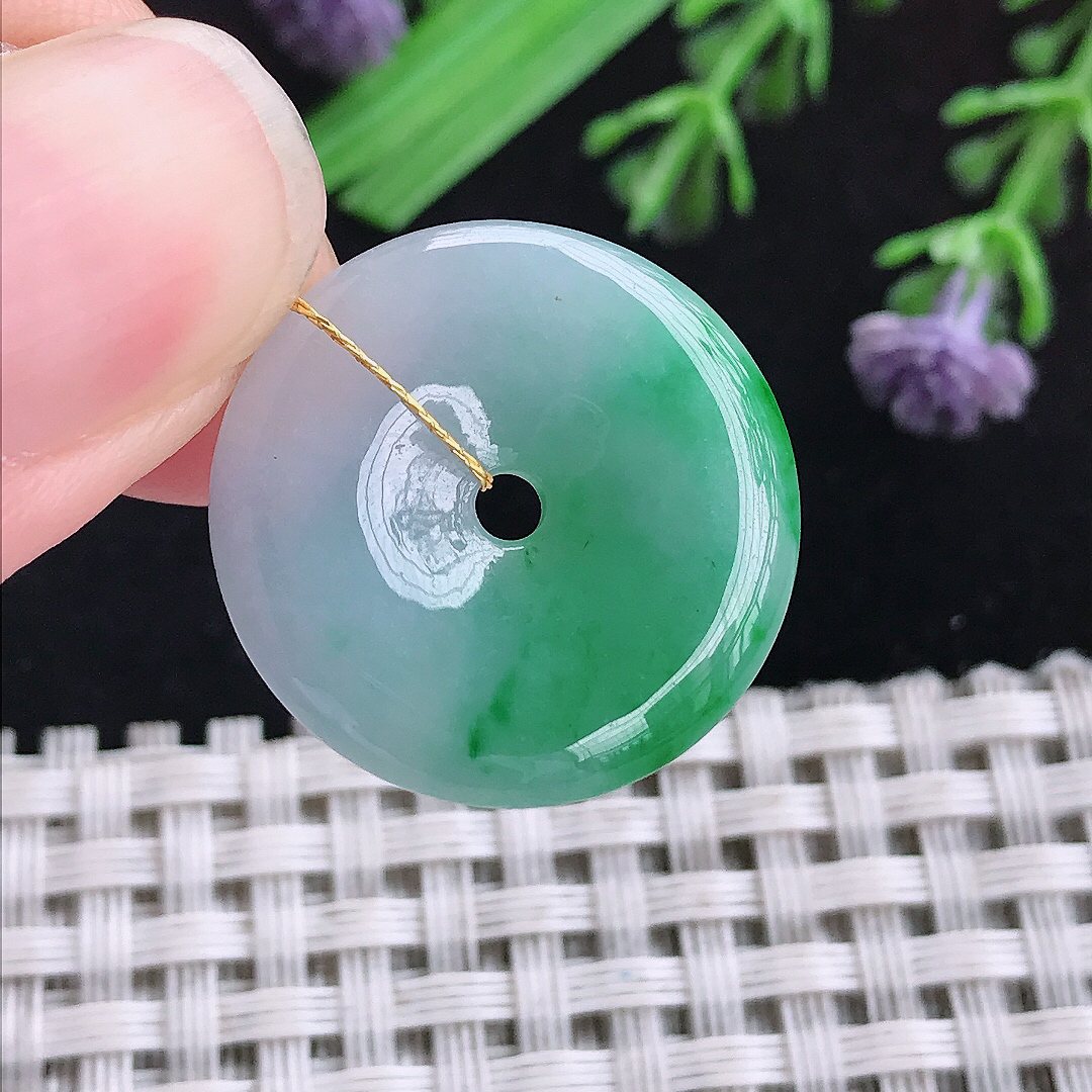 实拍A货翡翠22/4.4老坑温润飘阳绿小平安扣吊坠翡翠玉挂件