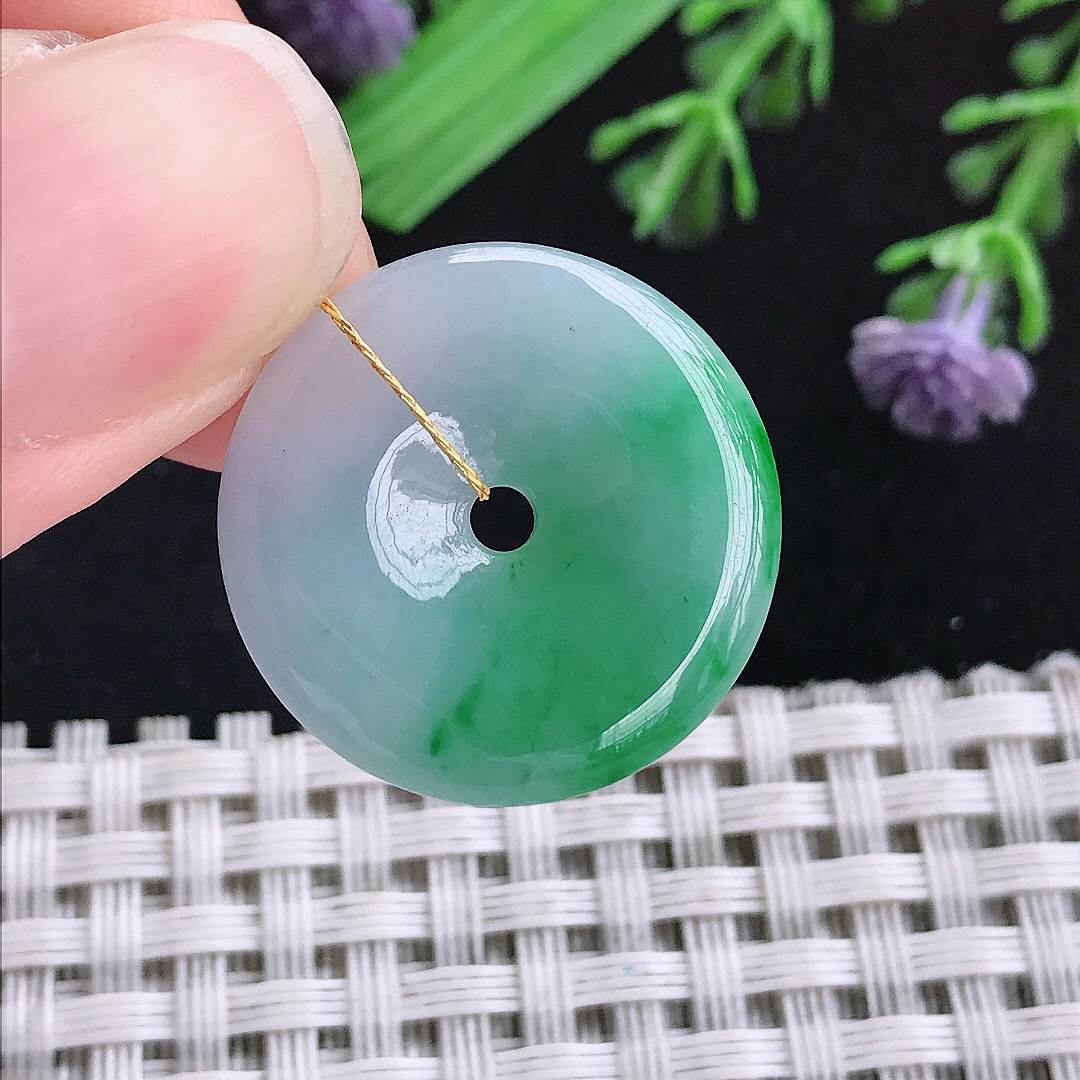 实拍A货翡翠22/4.4老坑温润飘阳绿小平安扣吊坠翡翠玉挂件