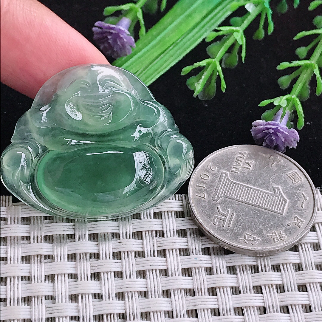 实拍A货翡翠29.7/36.9/6.3老坑冰种冰晴满绿佛公吊坠翡翠玉挂件