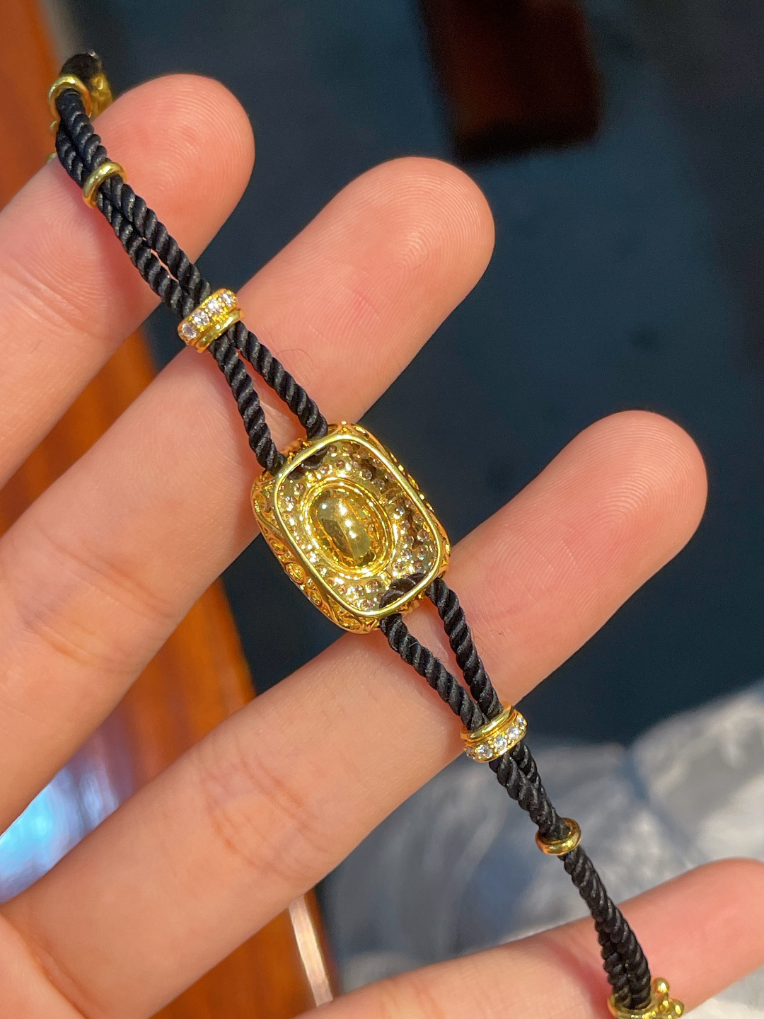 ️阳绿蛋面手链，18k金镶嵌，9.7-7.5-3.4
