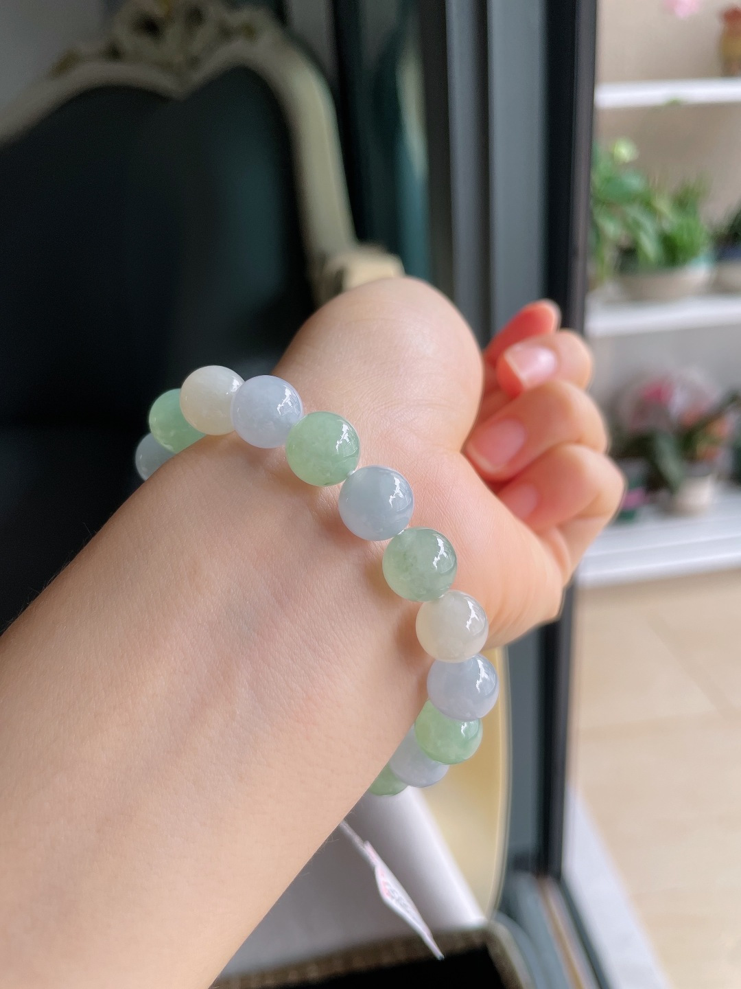 缅甸天然翡翠A货，冰种多宝手串，尺寸：10mm。【编3768】