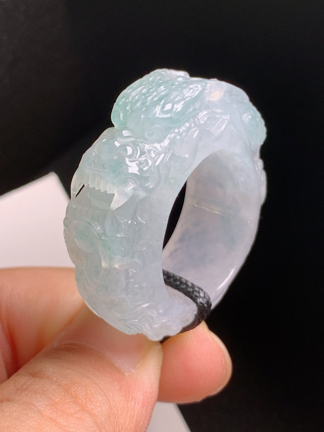 ️ 冰飘花龙扳指，冰透起胶，雕工精湛，龙腾纳福