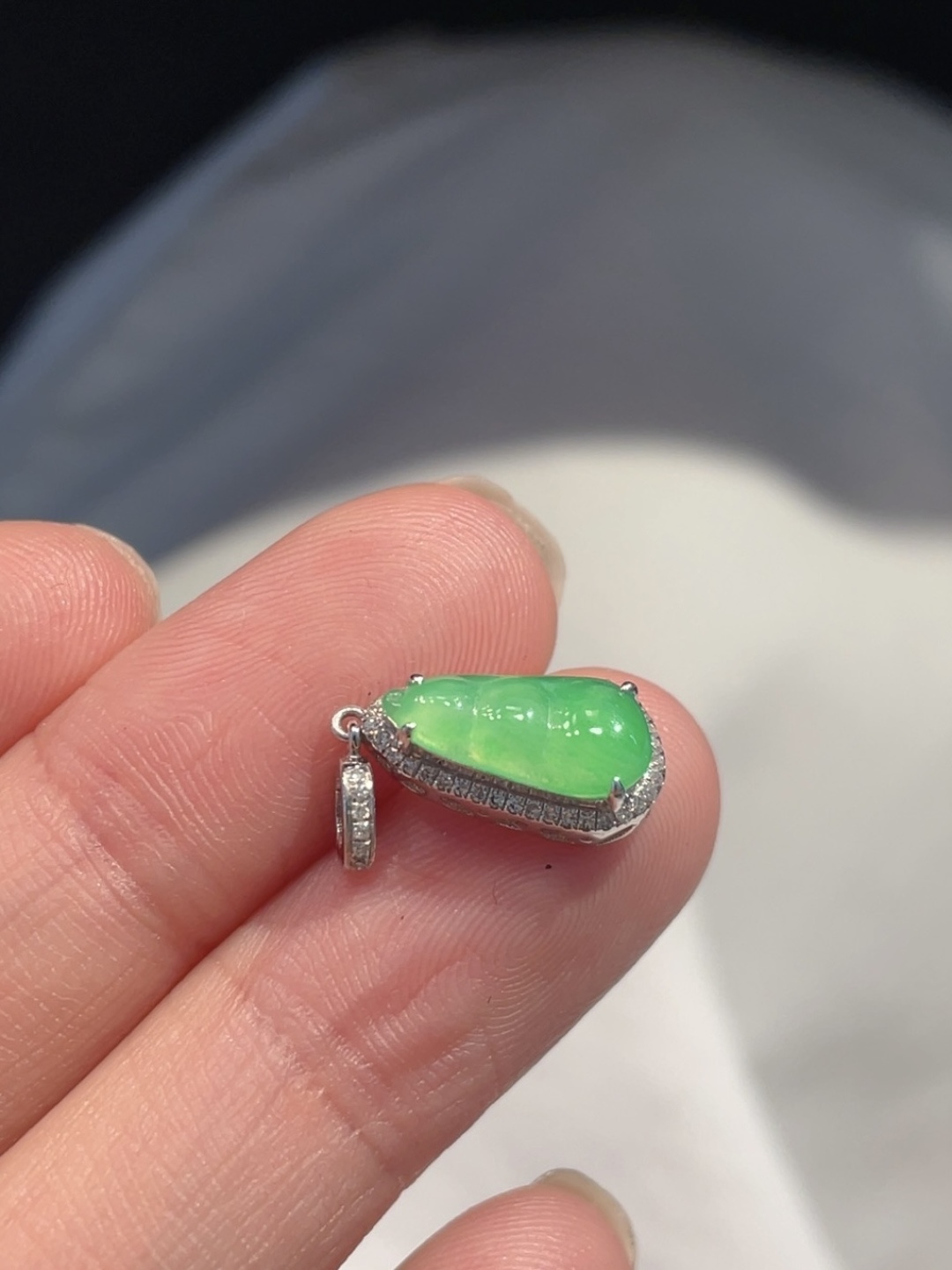 ️小精品 正冰阳绿福豆吊坠 上身灵气，11.5-5.7