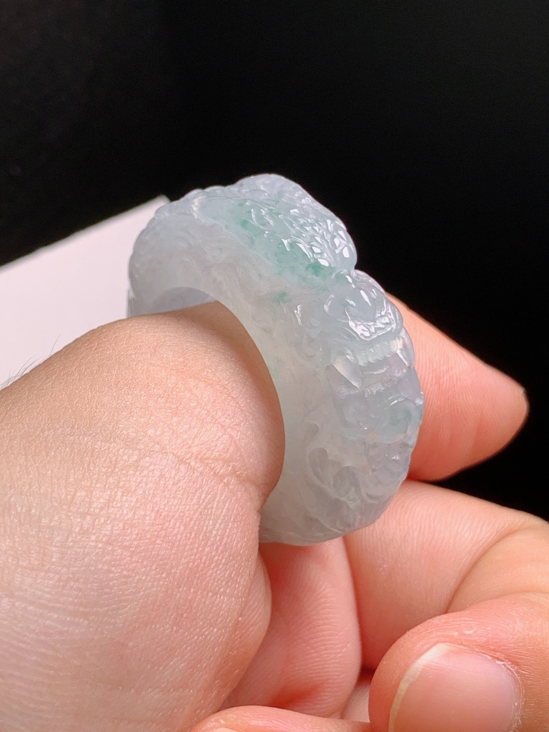 ️ 冰飘花龙扳指，冰透起胶，雕工精湛，龙腾纳福