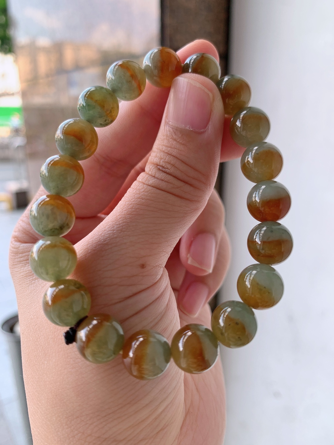 黄翡珠珠手串，冰润通透，色泽浓郁，韵味独特，卡9.7