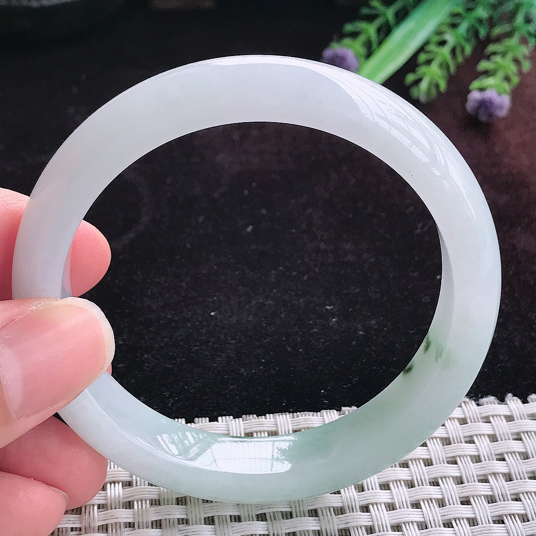 实拍A货翡翠56/12/8老坑冰润起胶飘花手镯天然玉镯平安镯女款