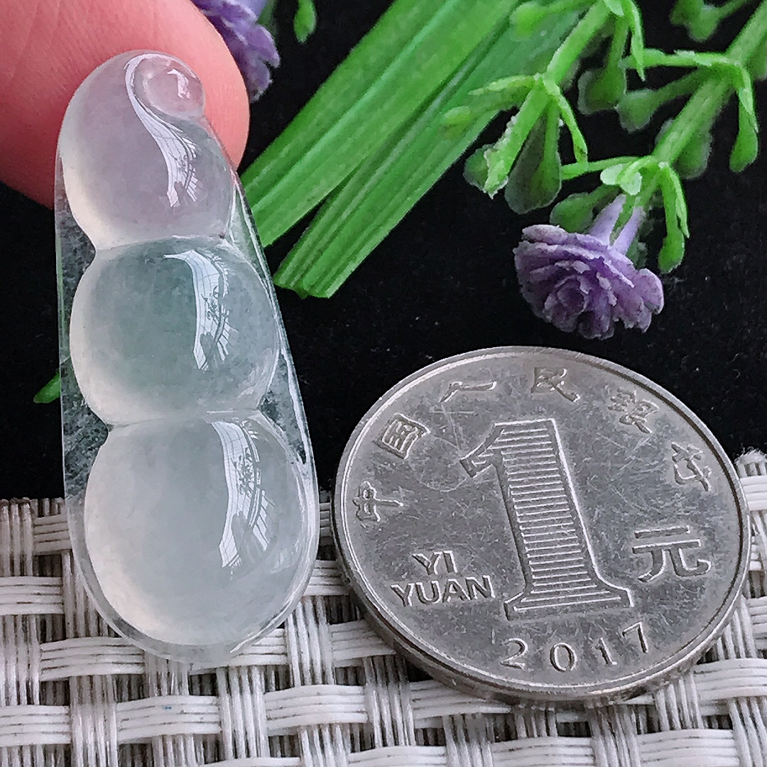 实拍A货翡翠35.5/14.4/7.1老坑白冰冰种四季豆吊坠翡翠福豆挂件