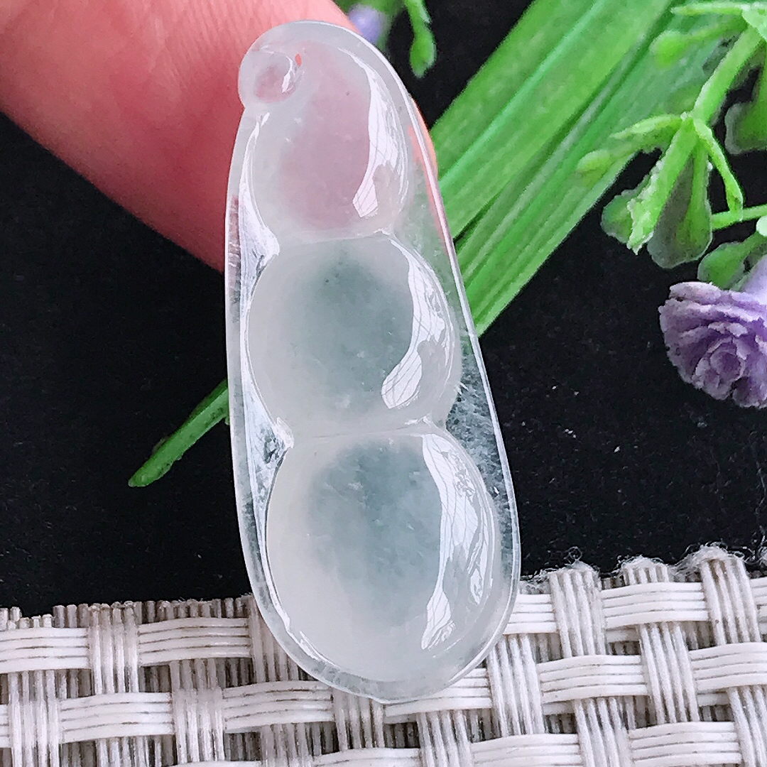 实拍A货翡翠35.5/14.4/7.1老坑白冰冰种四季豆吊坠翡翠福豆挂件