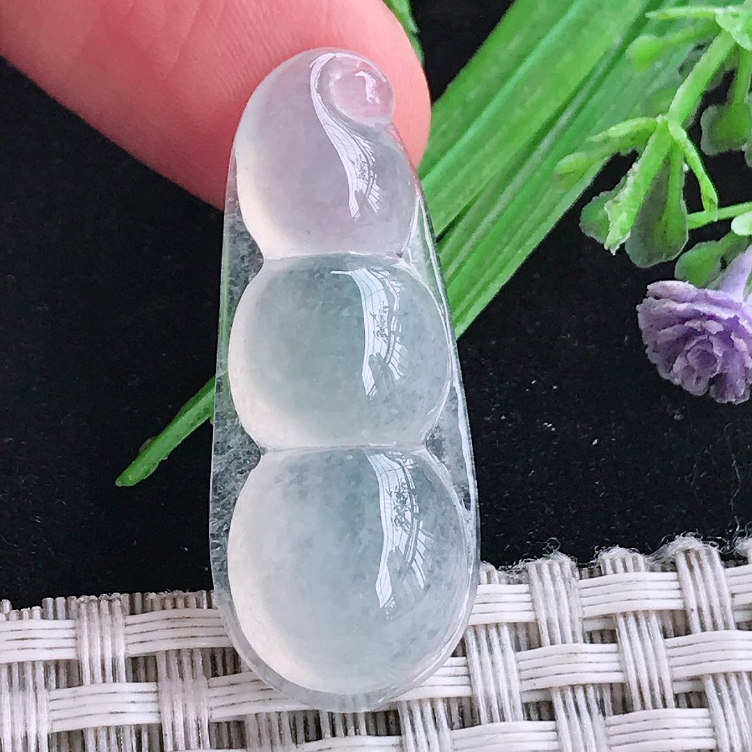 实拍A货翡翠35.5/14.4/7.1老坑白冰冰种四季豆吊坠翡翠福豆挂件