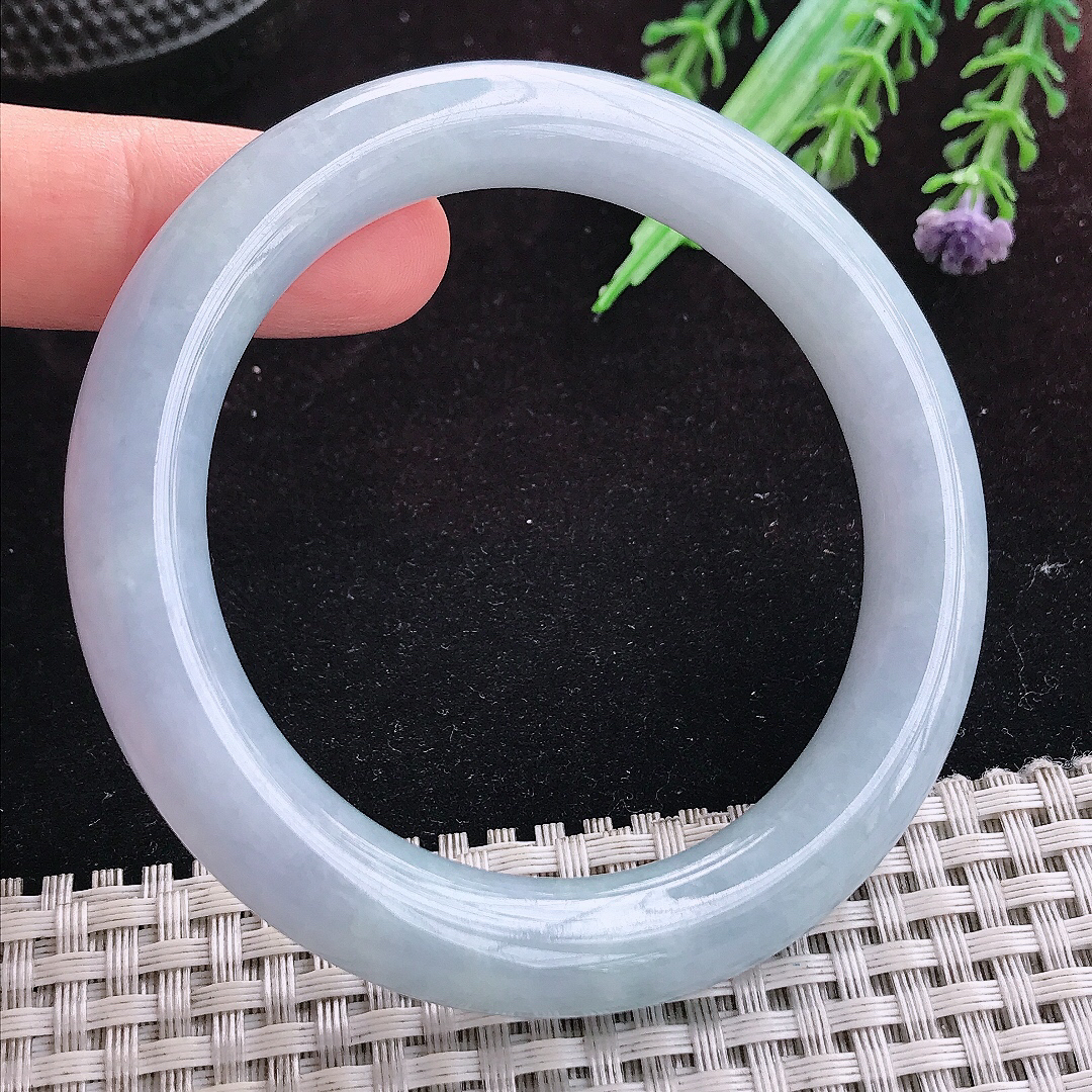 实拍A货翡翠55.5/10.3老坑温润紫罗兰圆条手镯天然玉镯平安镯女款