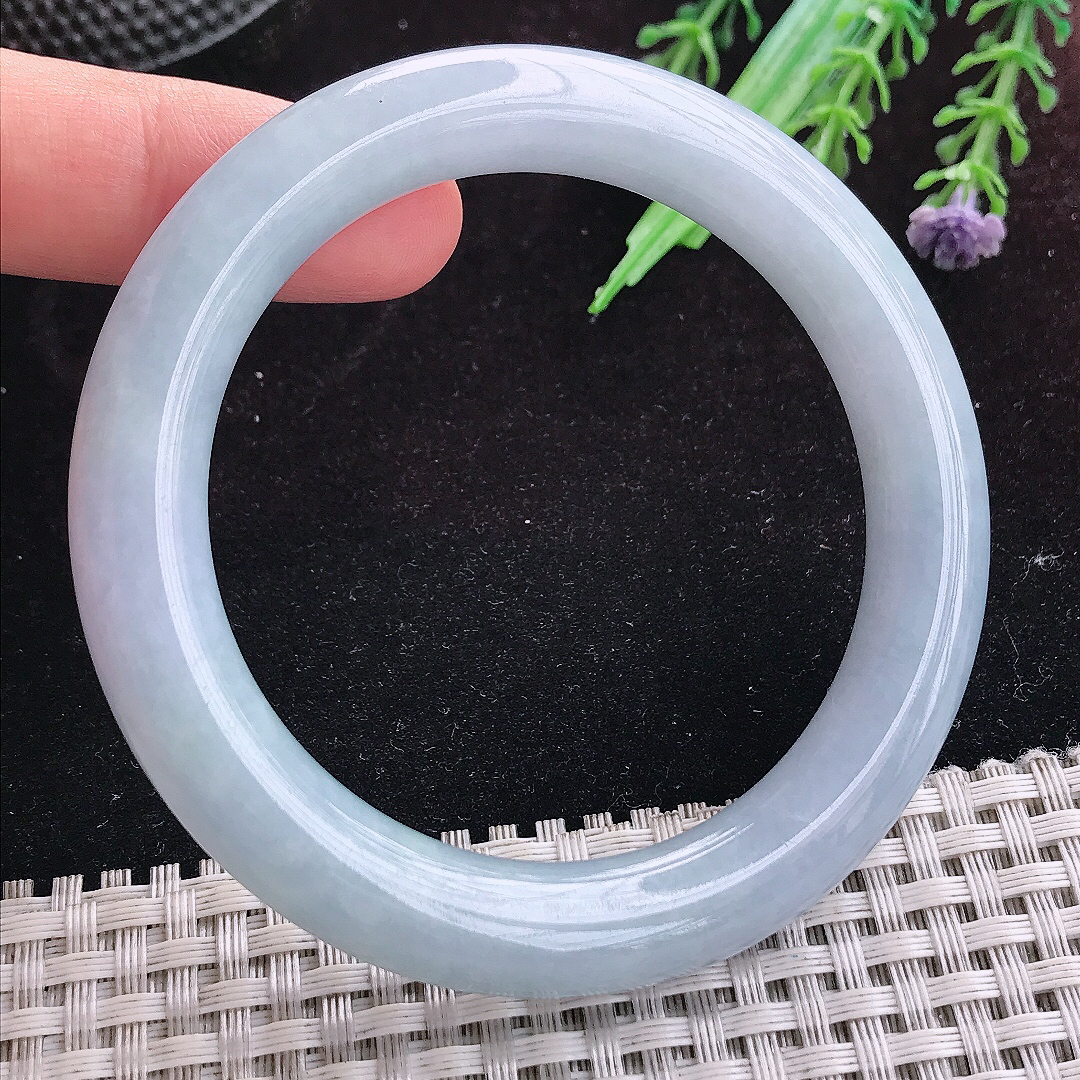 实拍A货翡翠55.5/10.3老坑温润紫罗兰圆条手镯天然玉镯平安镯女款