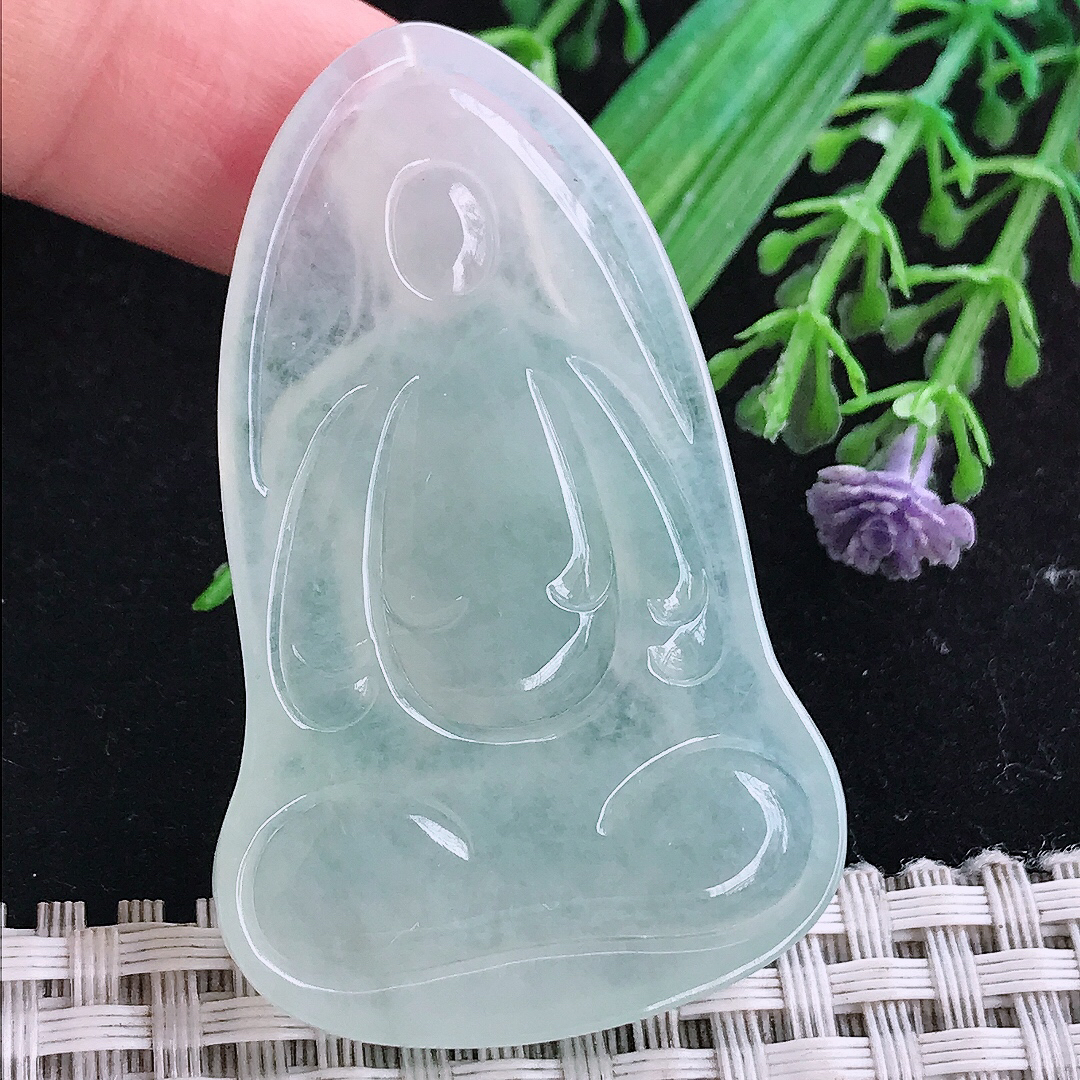 实拍A货翡翠53/33/6老坑冰种冰晴素衣观音吊坠翡翠玉挂件