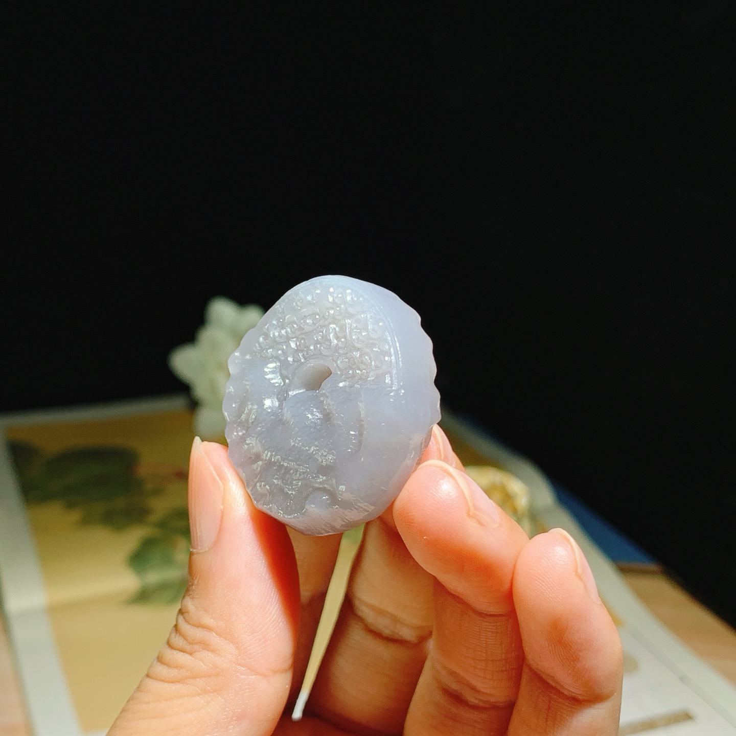 和田玉青烟紫仿古件挂件！尺寸34/10重21.5克，玉质细腻油润 脂粉好，品质好！lt260818