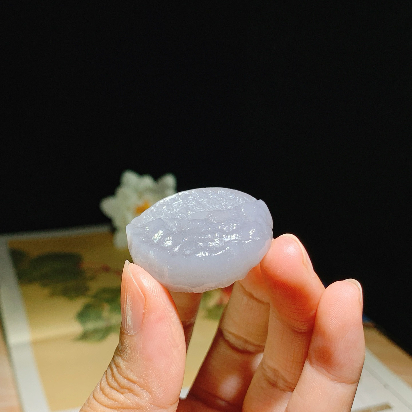 和田玉青烟紫仿古件挂件！尺寸34/10重21.5克，玉质细腻油润 脂粉好，品质好！lt260818