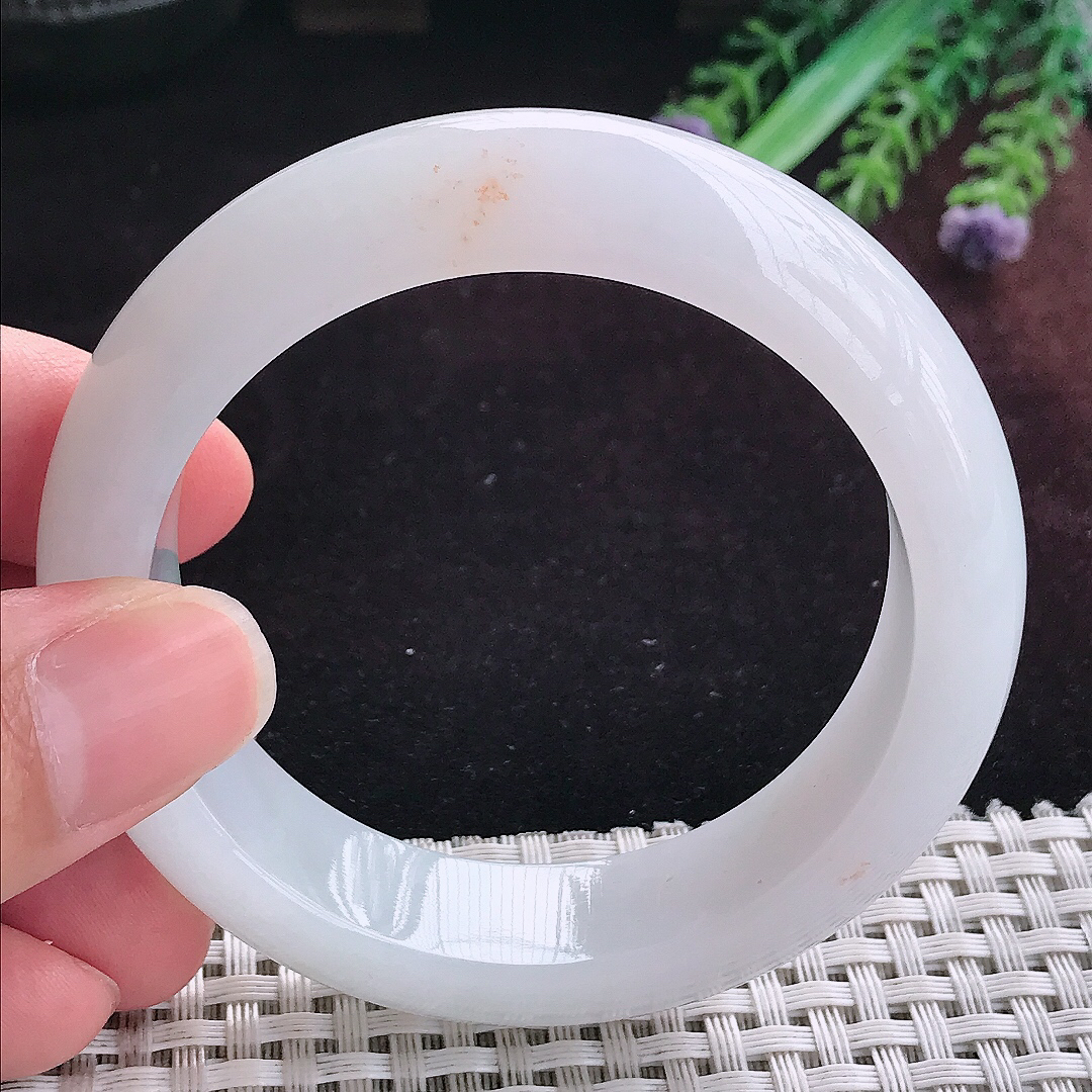 实拍A货翡翠53.5/15.7/9轮胎镯老坑温润白月光手镯天然玉镯平安镯女款