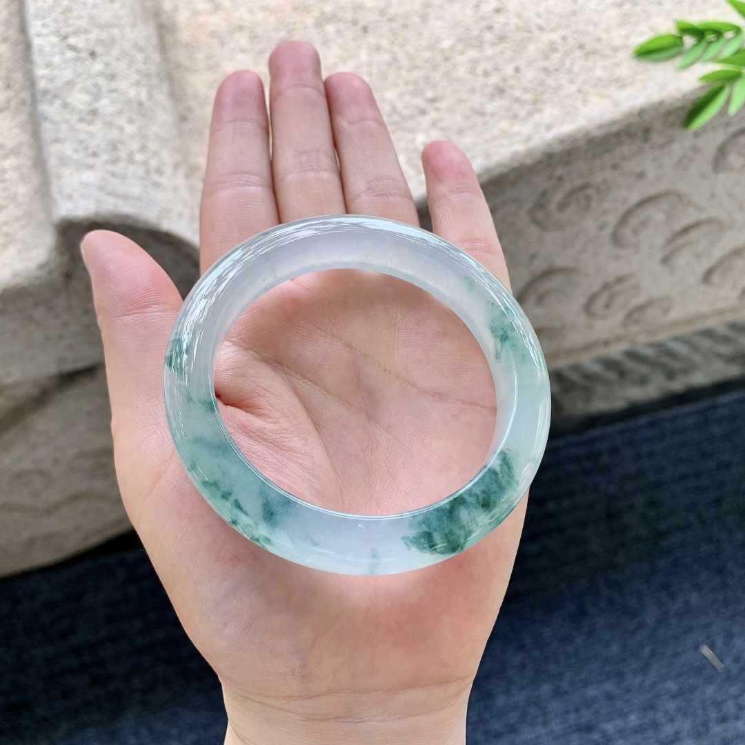 正圈57 57，圈口57/11.6/9.4，编码W6081623，冰飘花，清透，水润，种老，细腻，无