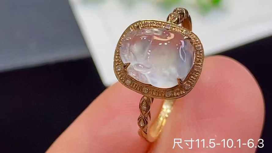 18k金+钻玻璃种貔貅戒指，无裂，11.5-10.1-6.3