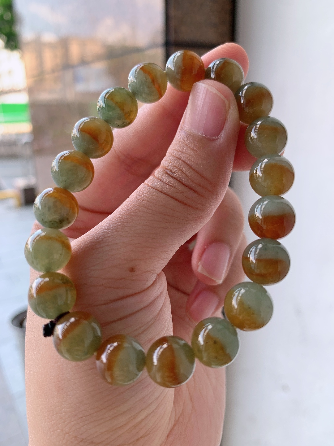 黄翡珠珠手串，冰润通透，色泽浓郁，韵味独特，卡9.7