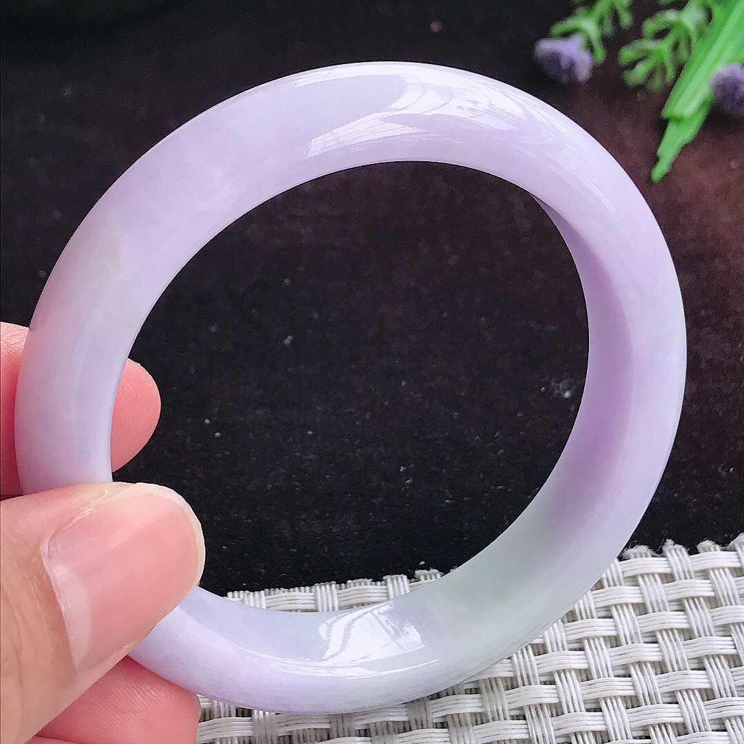 实拍A货翡翠53.5/12.5/8老坑精美浓郁紫罗兰手镯天然玉镯平安镯女款