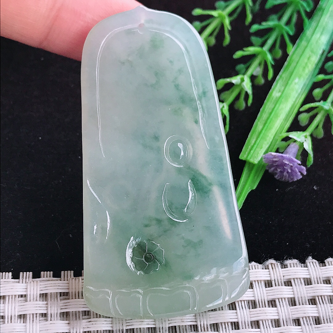 实拍A货翡翠62.5/32.8/6.3老坑冰胶飘花普贤菩萨吊坠翡翠玉挂件