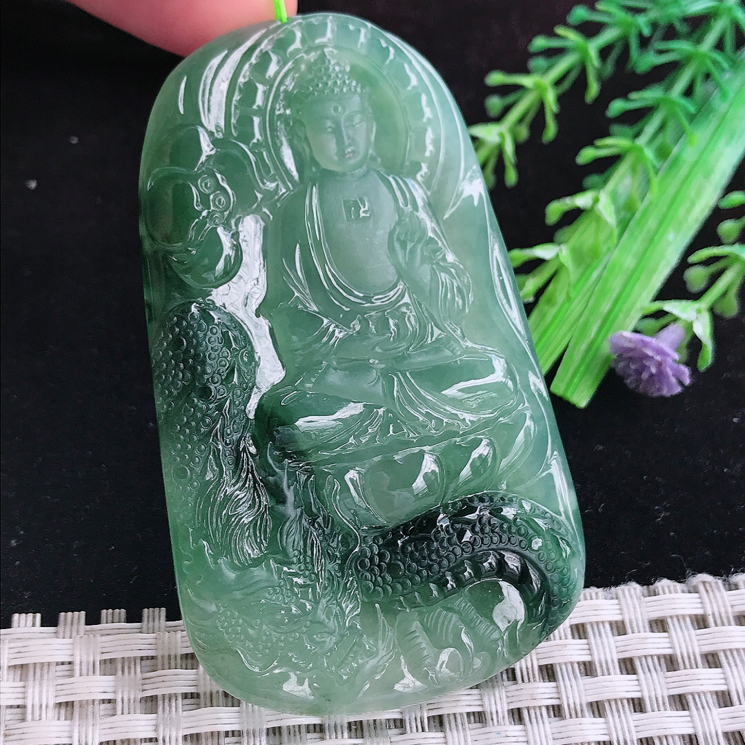 实拍A货翡翠69.8/43/6老坑冰胶晴底飘花阿弥陀佛吊坠翡翠玉佛祖挂件