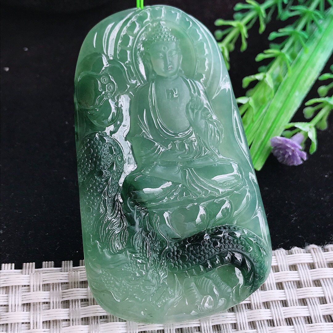 实拍A货翡翠69.8/43/6老坑冰胶晴底飘花阿弥陀佛吊坠翡翠玉佛祖挂件
