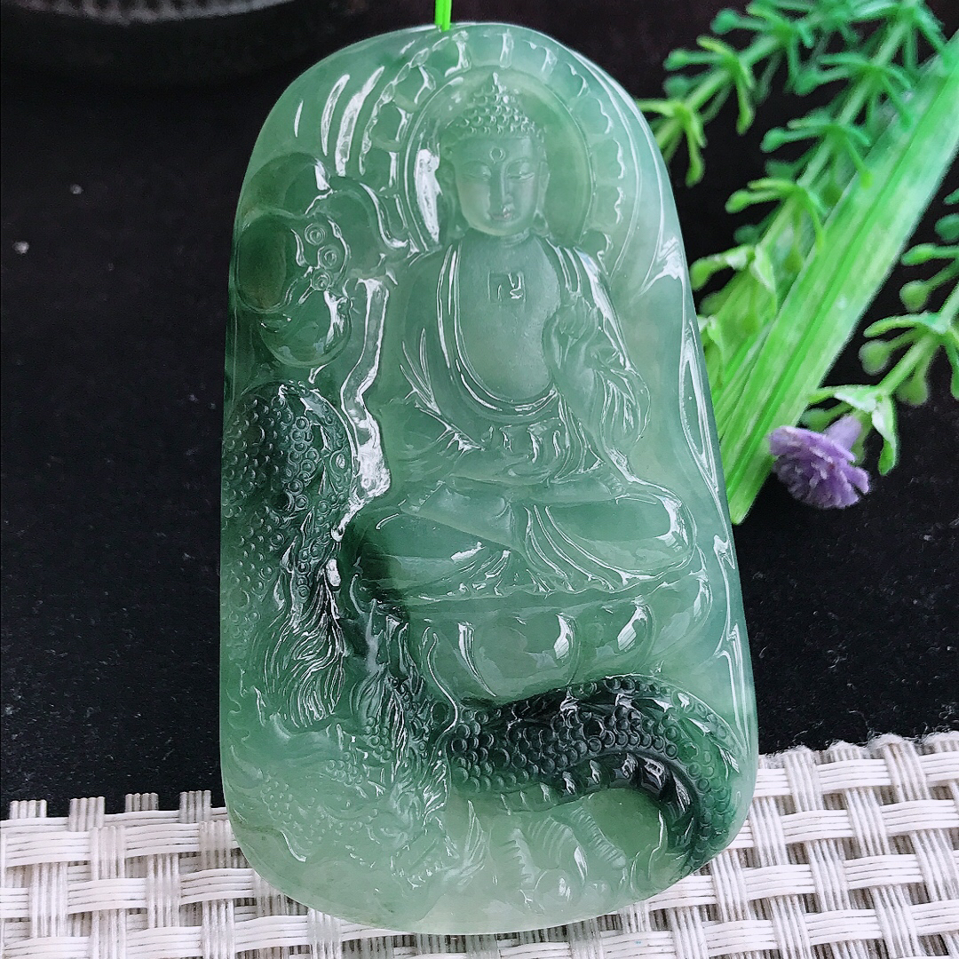 实拍A货翡翠69.8/43/6老坑冰胶晴底飘花阿弥陀佛吊坠翡翠玉佛祖挂件