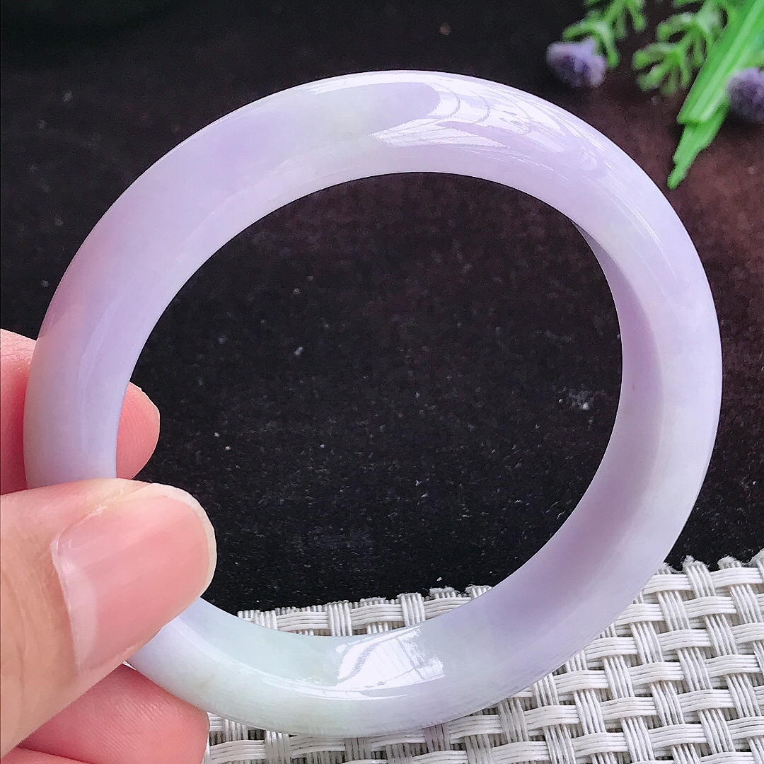 实拍A货翡翠53.5/12.5/8老坑精美浓郁紫罗兰手镯天然玉镯平安镯女款