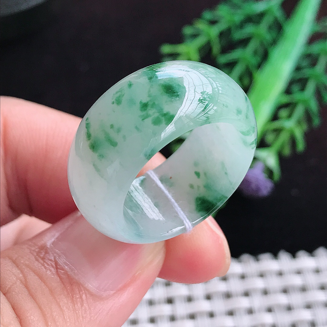 实拍A货翡翠18.9/11.8/4.3老坑冰润飘花扳指戒指翡翠玉指环