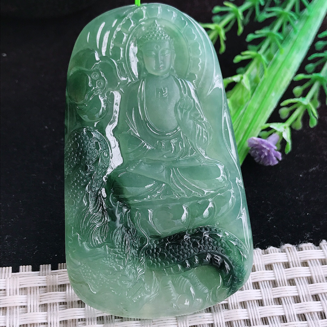 实拍A货翡翠69.8/43/6老坑冰胶晴底飘花阿弥陀佛吊坠翡翠玉佛祖挂件