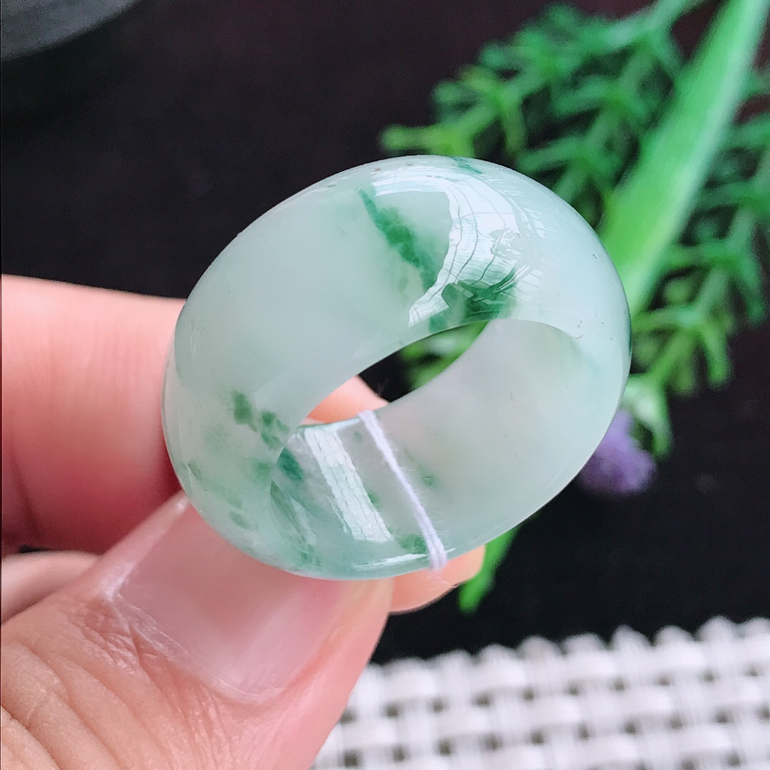 实拍A货翡翠18.9/11.8/4.3老坑冰润飘花扳指戒指翡翠玉指环