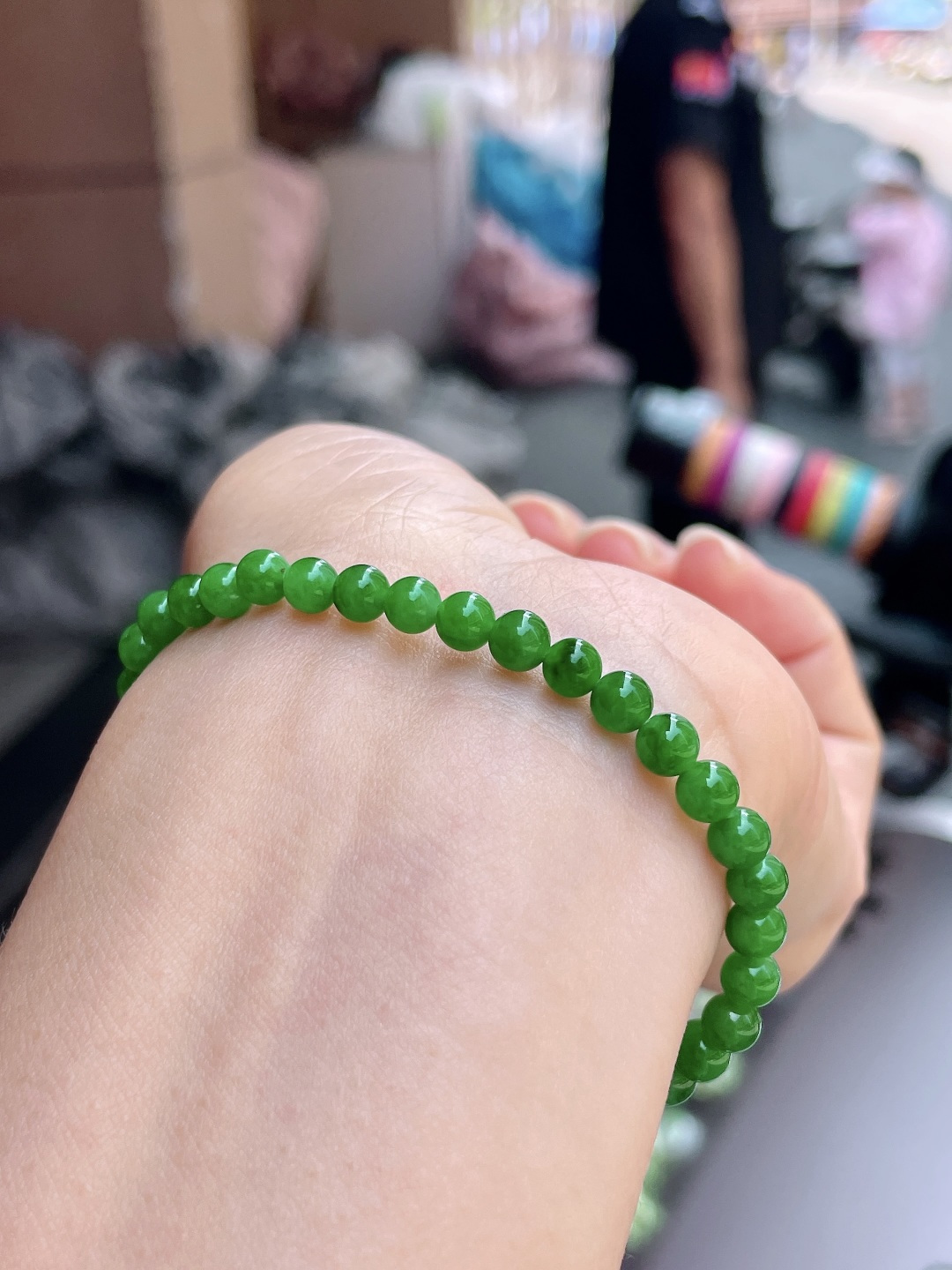 ️ 冰种阳绿手链 色艳色浓，珠圆玉润 尺寸：4.5-5.4