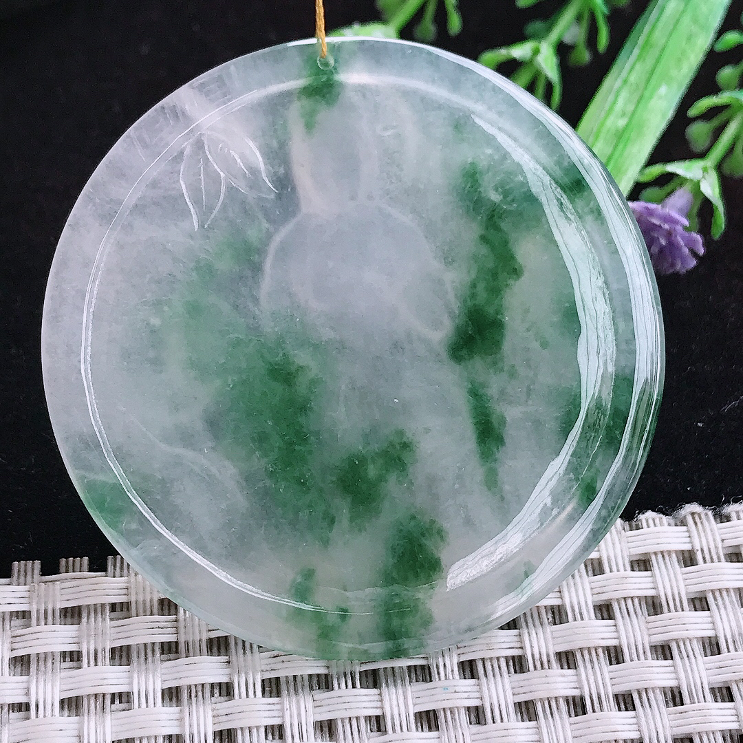 实拍A货翡翠53/5.3老坑冰胶冰飘花持莲观音大势至菩萨吊坠翡翠玉挂件