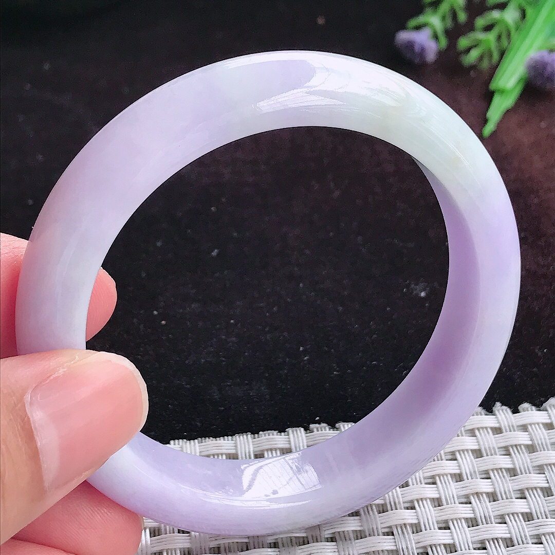 实拍A货翡翠53.5/12.5/8老坑精美浓郁紫罗兰手镯天然玉镯平安镯女款
