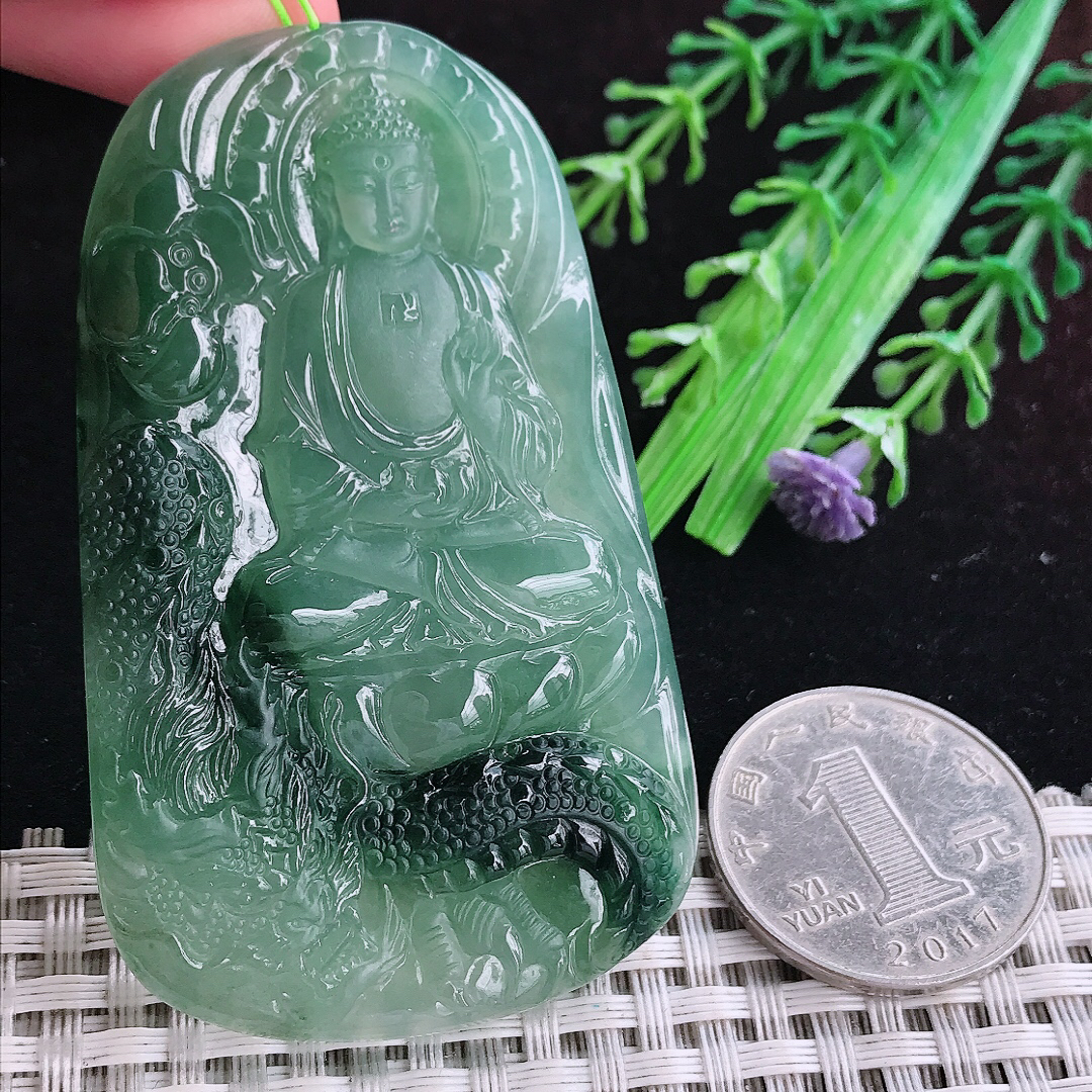 实拍A货翡翠69.8/43/6老坑冰胶晴底飘花阿弥陀佛吊坠翡翠玉佛祖挂件