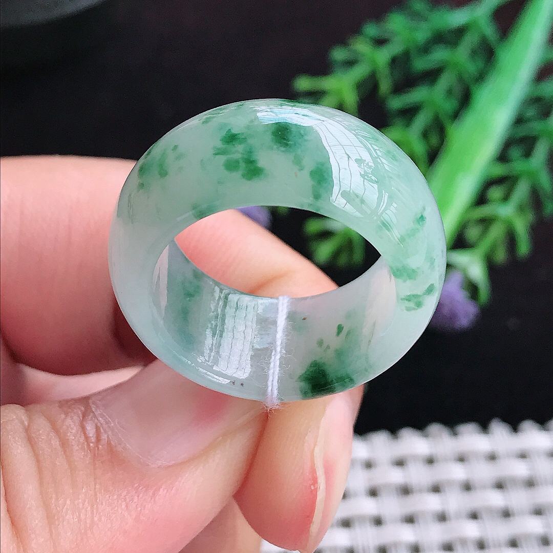 实拍A货翡翠18.9/11.8/4.3老坑冰润飘花扳指戒指翡翠玉指环