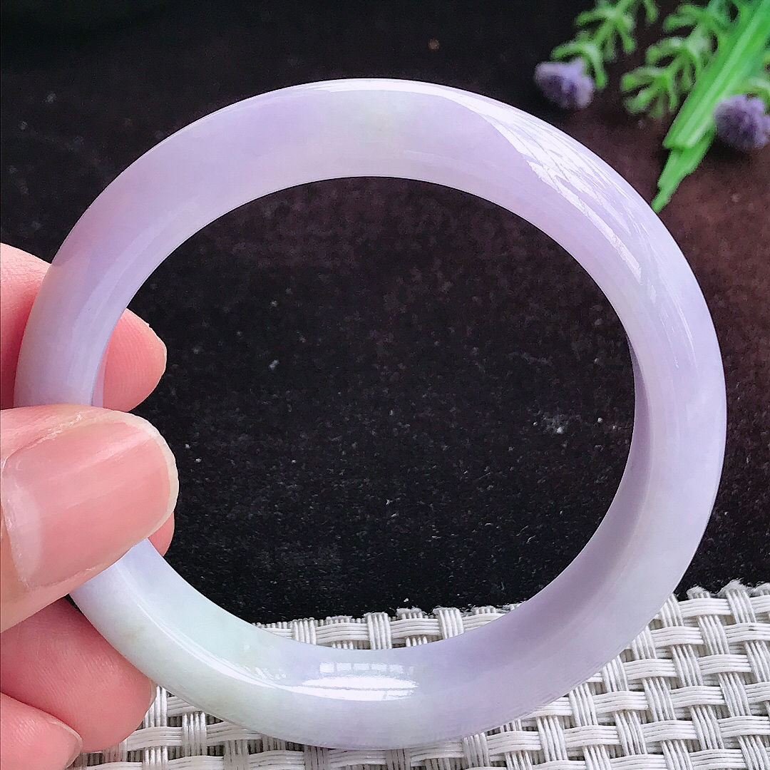 实拍A货翡翠53.5/12.5/8老坑精美浓郁紫罗兰手镯天然玉镯平安镯女款