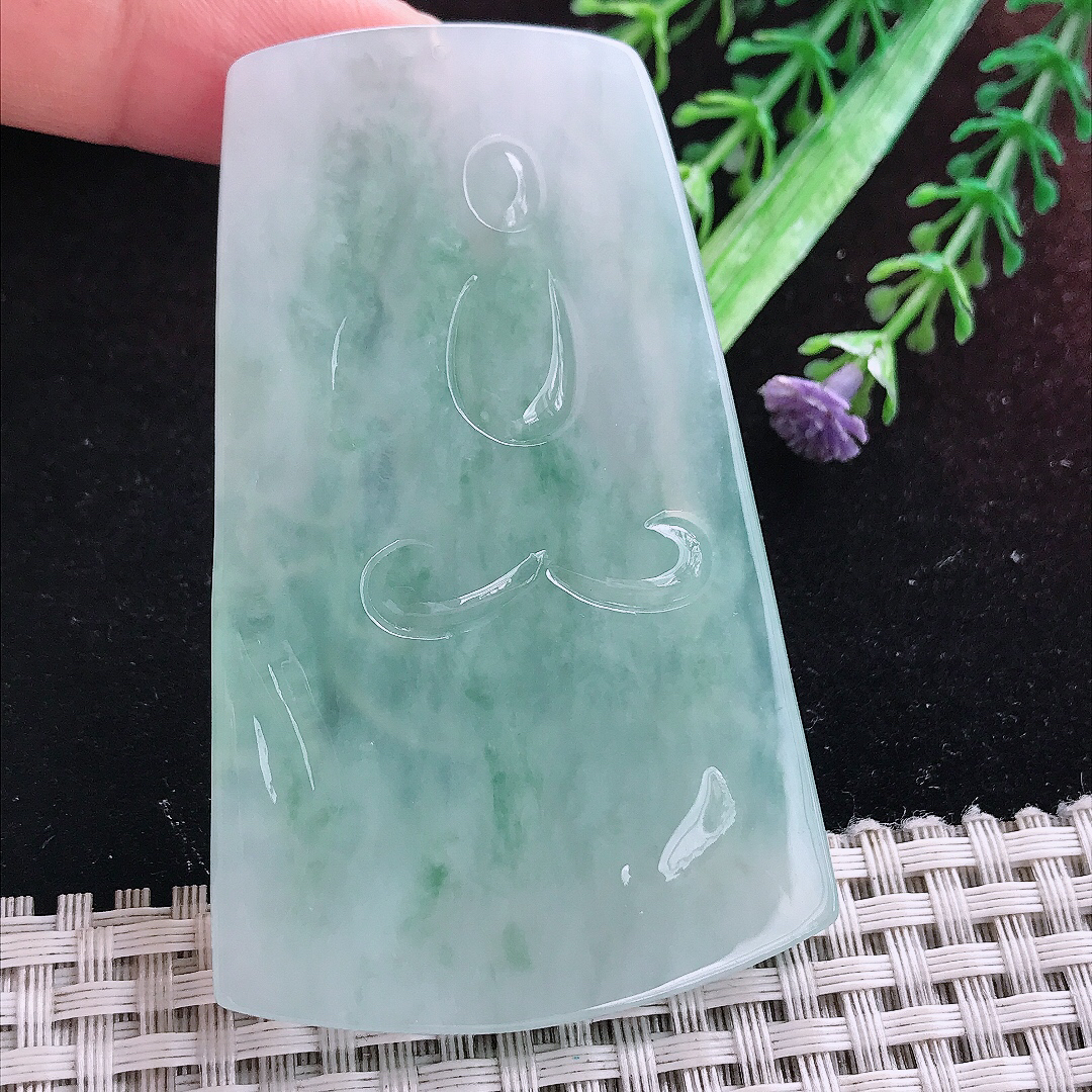 实拍A货翡翠72/44/6.4老坑冰润起胶晴底普贤菩萨吊坠翡翠玉挂件
