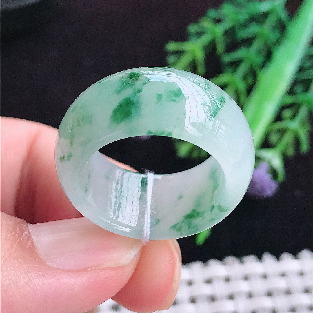 实拍A货翡翠18.9/11.8/4.3老坑冰润飘花扳指戒指翡翠玉指环