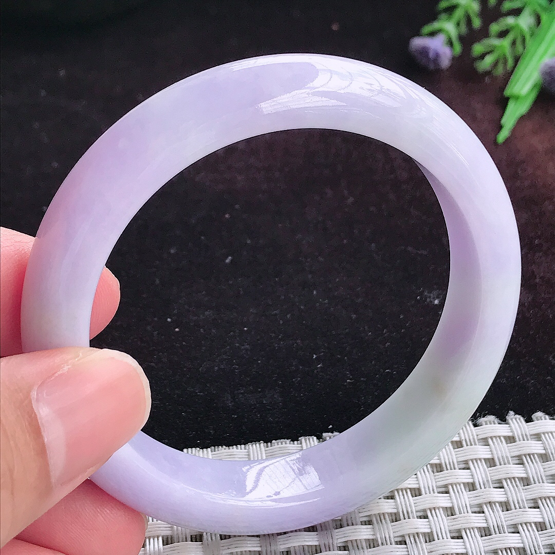 实拍A货翡翠53.5/12.5/8老坑精美浓郁紫罗兰手镯天然玉镯平安镯女款