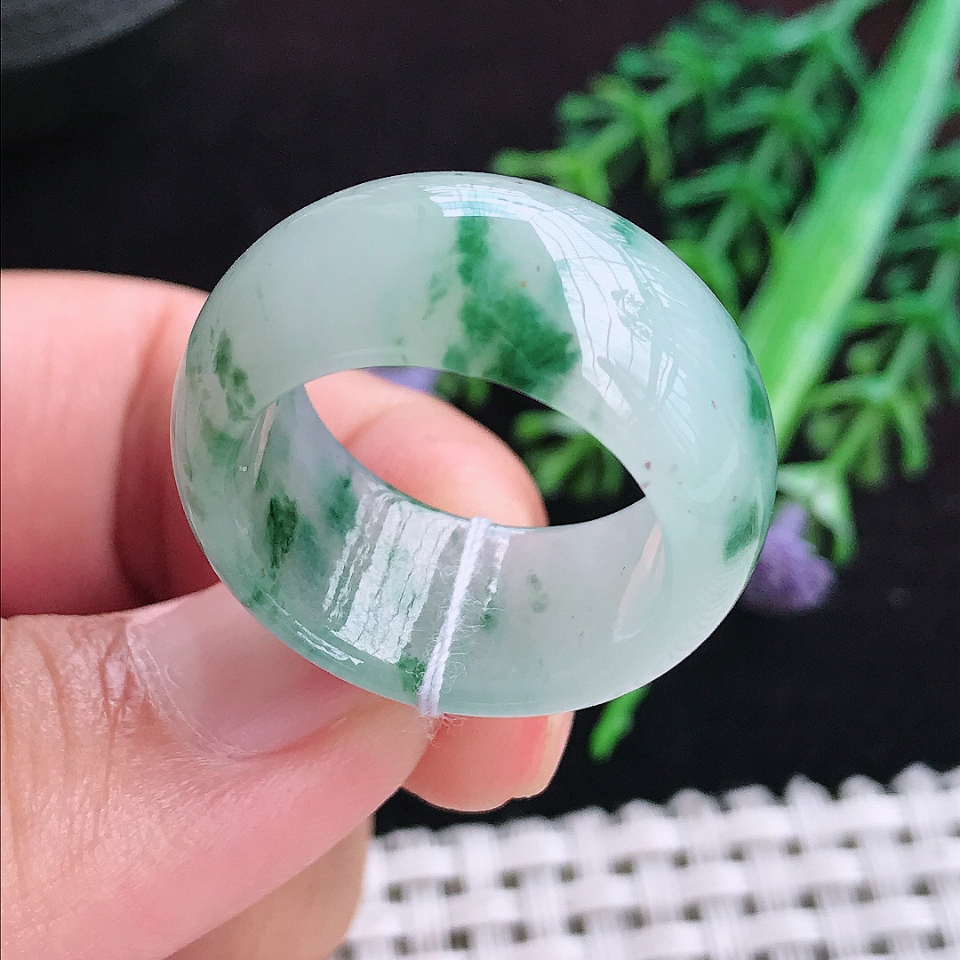 实拍A货翡翠18.9/11.8/4.3老坑冰润飘花扳指戒指翡翠玉指环