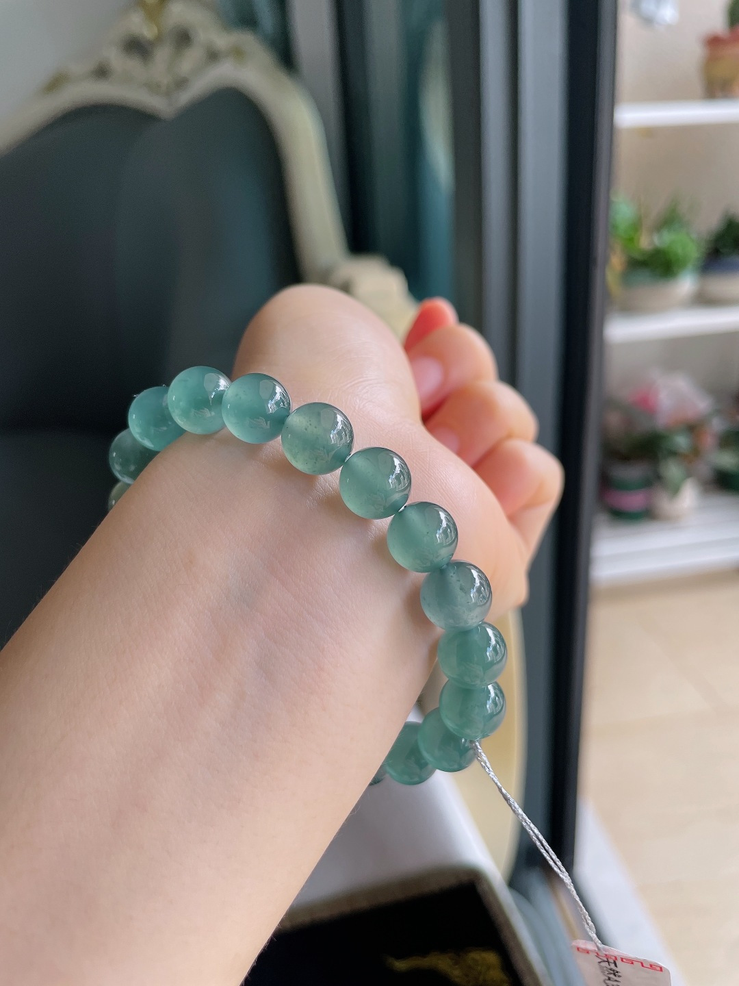 ️，天然翡翠A货，冰蓝水手串，尺寸：9.8mm。【编4528】