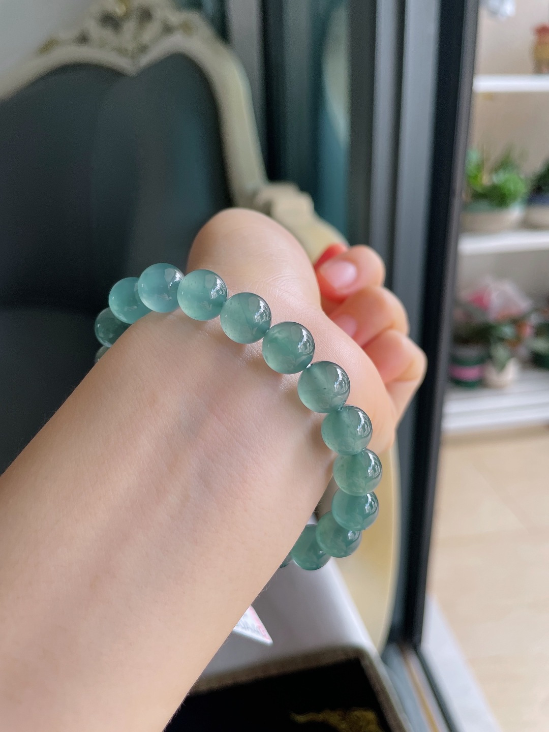 ️，天然翡翠A货，冰蓝水手串，尺寸：9.8mm。【编4528】