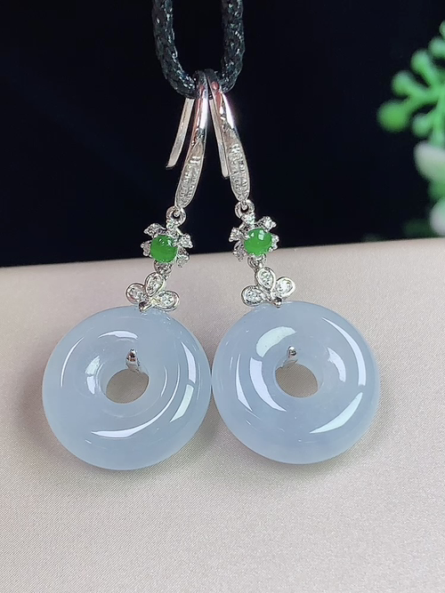 18k金镶冰紫甜甜圈耳环，无裂，裸石尺寸13.7-4.8mm，D19jxd