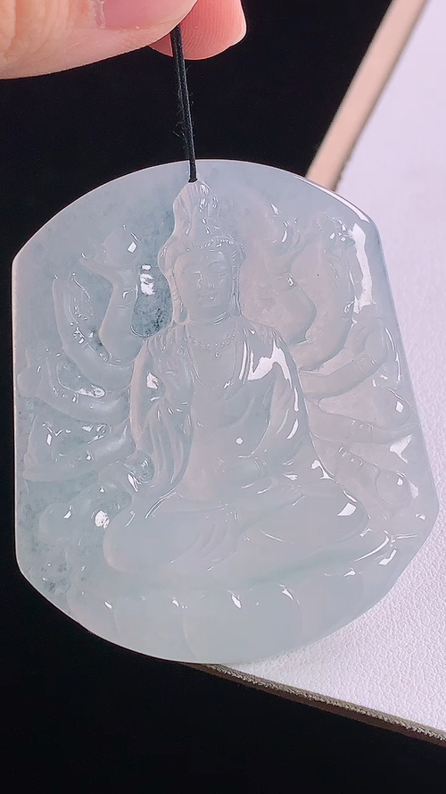 ️冰种千手观音，一刀切，无裂，尺寸:54.5-46.7-5.3mm 15