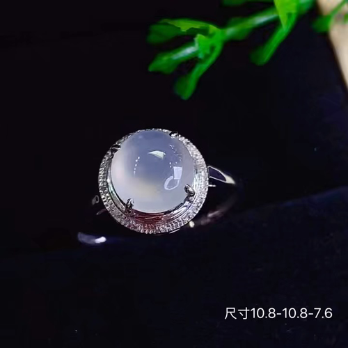 18k金+钻玻璃种蛋面戒指，无暇，记得，10.8-10.8-7.6